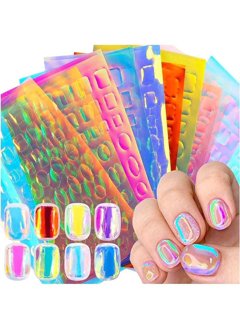 11 Sheets Aurora Nail Foil Sticker Cellophane Nail Film Holographic Nail Art Stickers Laser Nail Decals for Women Girls Nail Art Decoration