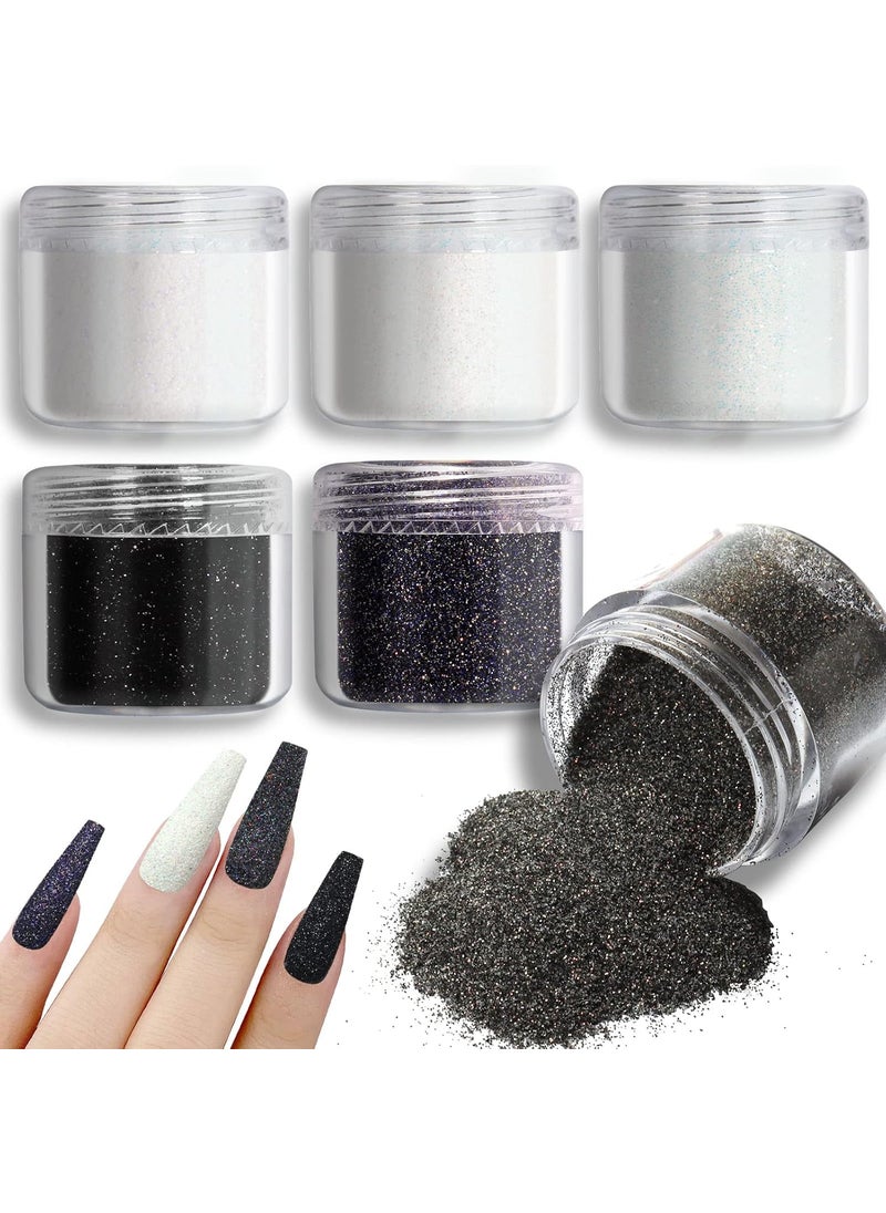 Allstarry 6 Colors Nail Glitter Powder Holographic White Black Nail Shining Sugar Effect Glitter Colorful Cosmetic Festival Powder DIY Nail Art Decoration for Manicure, DIY Crafts