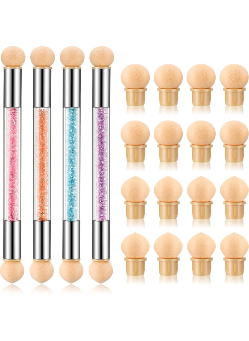 Maitys 4 Pcs UV Gel Gradient Sponges Pens with 16 Pcs Replacement Head Nail Sponges for Ombre Double Head Brush for Nail Art Manicure DIY Tools(Pink, Purple, Champagne, Blue)