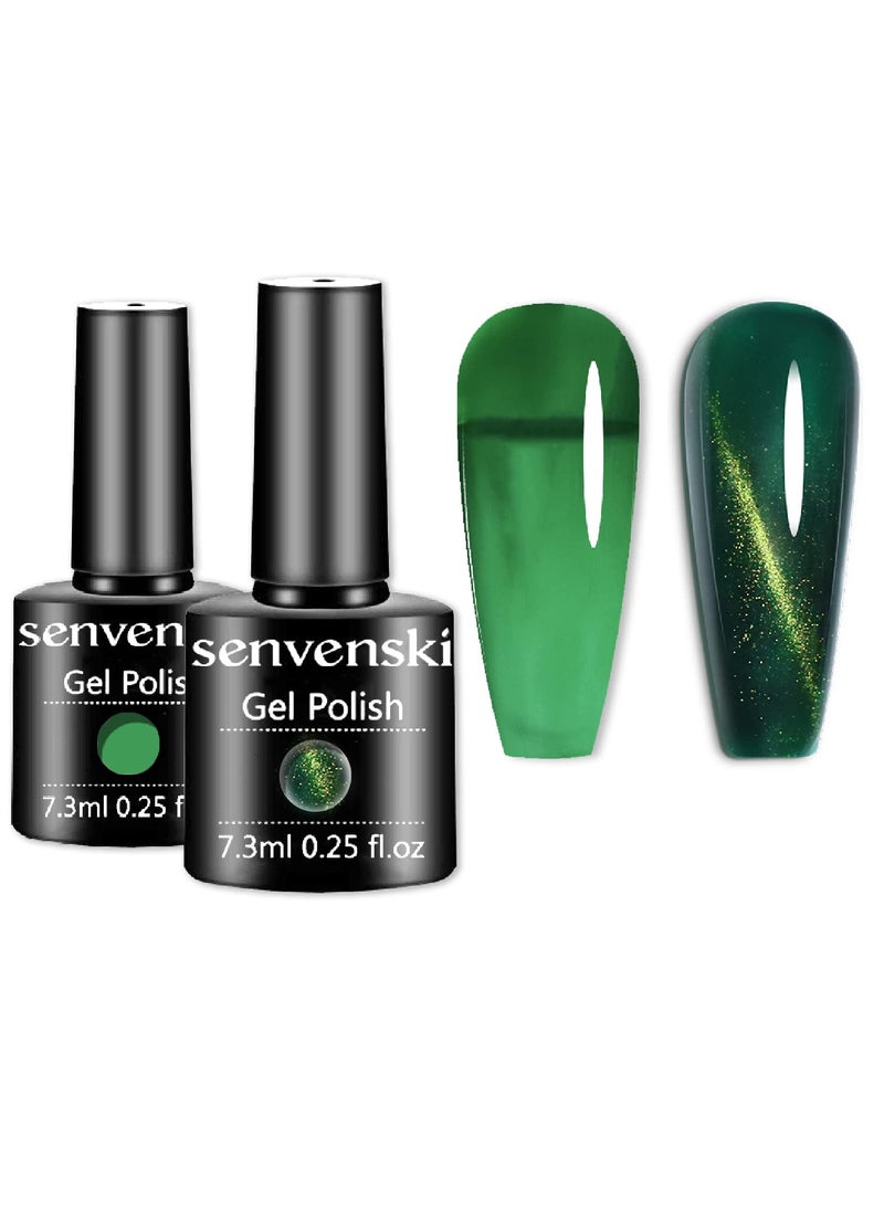 senvenski Green Jelly Gel Nail Polish Sheer Turquoise Cat Eye Magnetic Gel Polish Transparent Crystal Gel Polish Kit Art Varnish Gift Set UV LED (CS2-010)