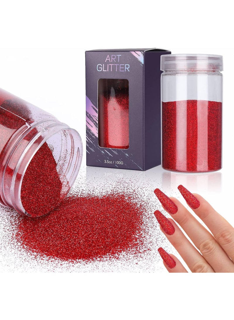 Red Nail Fine Glitter, EBANKU Red Laser Mermaid Manicure Pigment Glitter for Nails Art Resin Craft Supplies, Glitter for Body Nail Face Hair Lip Gloss Makeup 100G