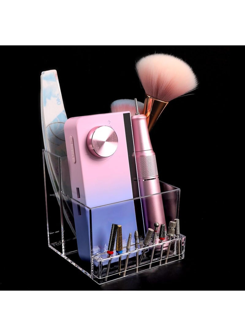 ANGNYA Nail Drill Holder Grinding Bit Storage Box, 10 Holes Transparent Nail Drill Bit Holder Plastic Nail Drill Tool Organizer Manicure Tools Display Box for Nail Tech Supplies (Transparent)