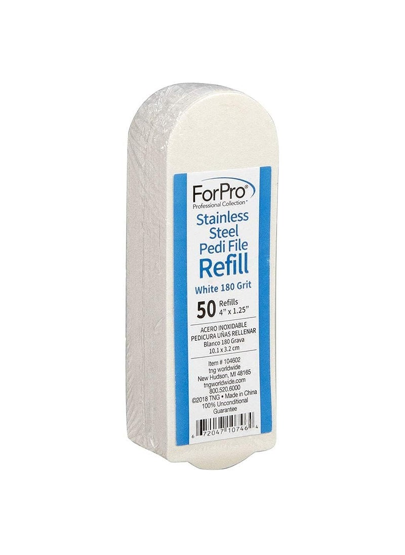 ForPro Professional Collection Stainless Steel Pedi File Refill, 180 Grit, White, EZ-Strip Peel Pedicure Refill Pads, 1.25” W x 4” L, 50-Count