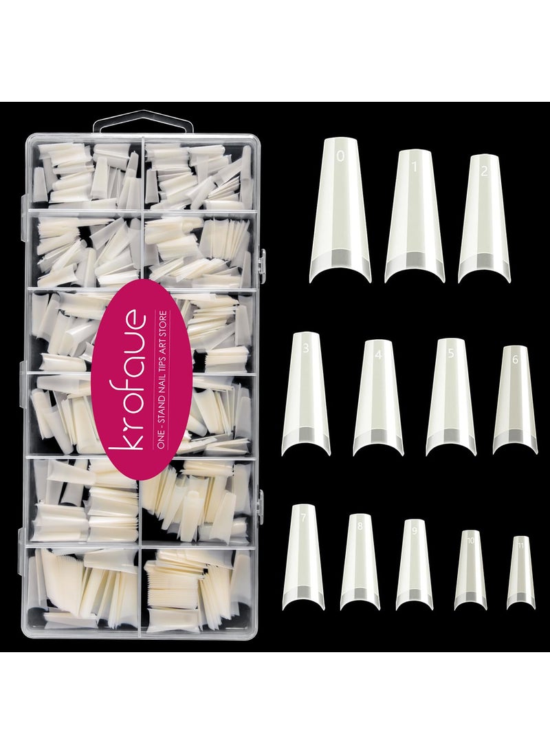 krofaue Natural Acrylic Nail Tips - 600PCS Half Cover Coffin False Nails 12 Size with Box for Salon and Home DIY