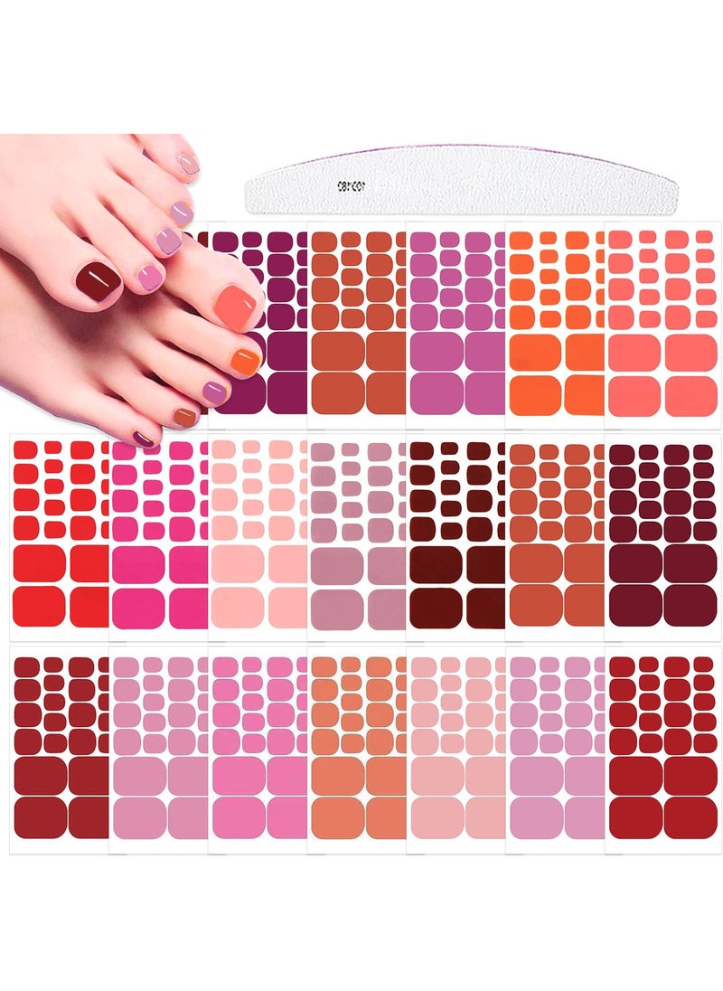 440 Pieces 20 Sheets Red Solid Color Toenail Polish Strips Toe Nail Wraps Self-Adhesive Gel Nail Strips Toe Nail Stickers Full Nail Wraps for Women with Nail File