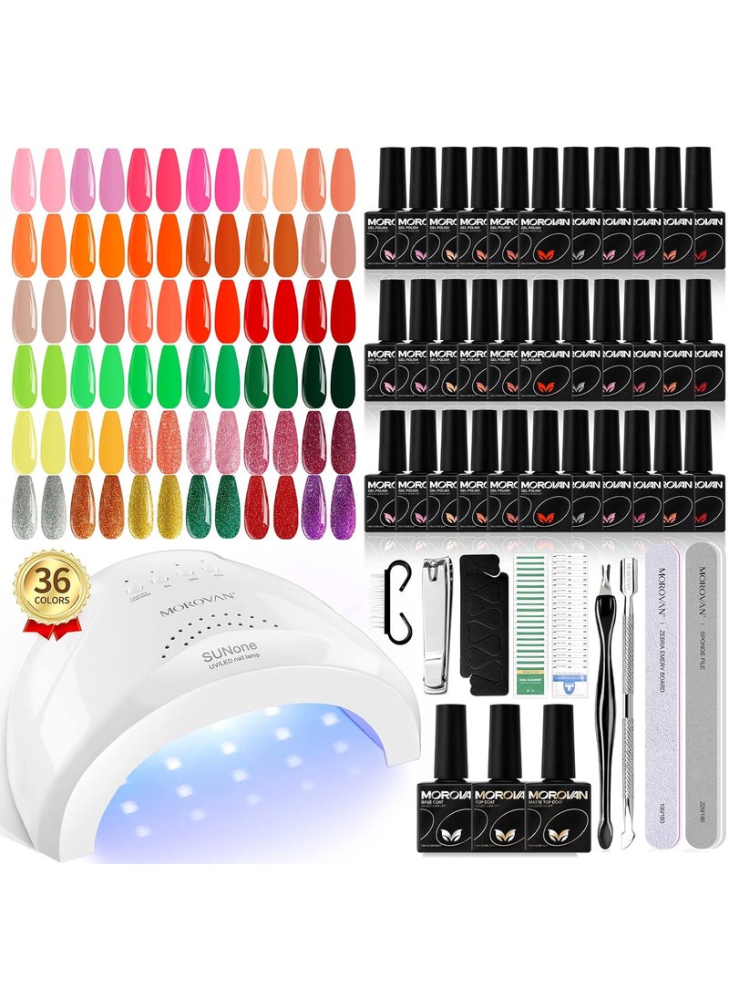 Morovan Gel Nail Polish Kit with UV Light - 36 Colors Gel Nail Kit All-In-One Nail Polish Set with Base Top Coat Gel Polish Kit Soak Off Gel Nail Set for Home DIY Manicure Nail Salon