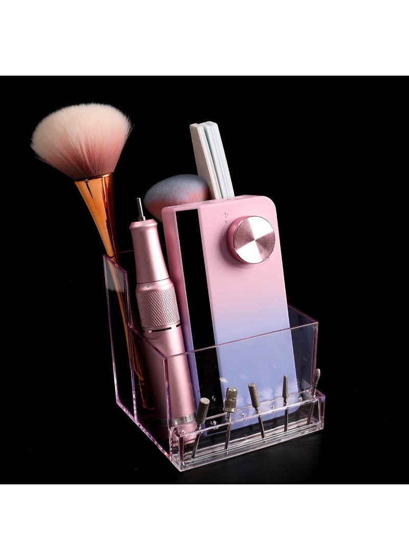 ANGNYA Nail Drill Holder Grinding Bit Storage Box, 10 Holes Transparent Nail Drill Bit Holder Plastic Nail Drill Tool Organizer Manicure Tools Display Box for Nail Tech Supplies(Pink)