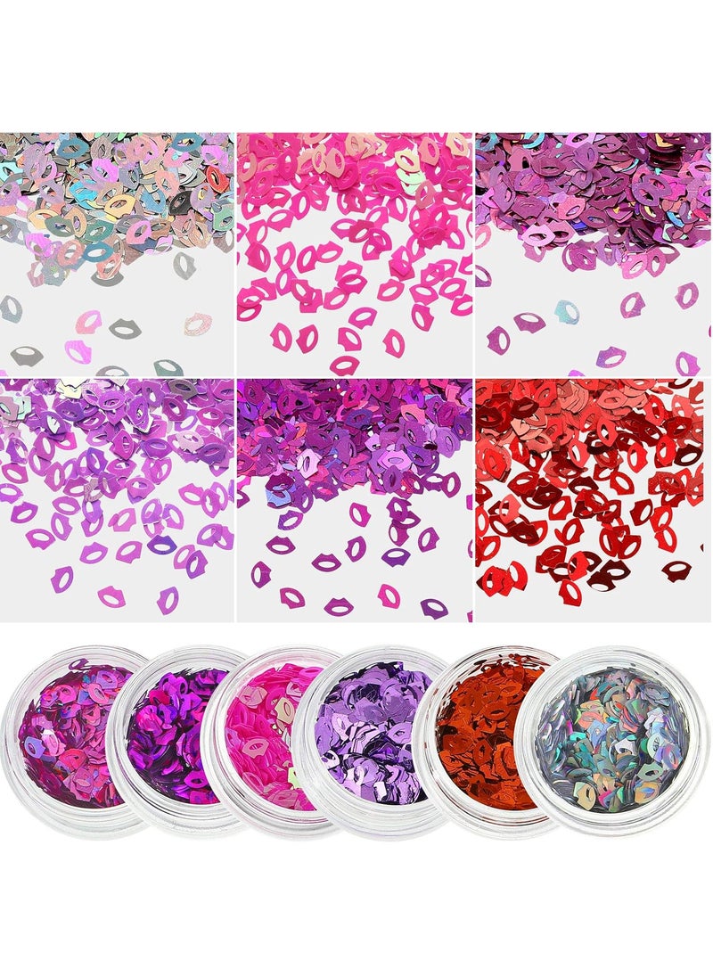 24 Boxes Valentine's Day Lips Shaped Glitter Nail Sequins 3D Nail Art Laser Flakes Makeup Nail Decorations for Women Girls DIY Crafts (Mixed Holographic Color)