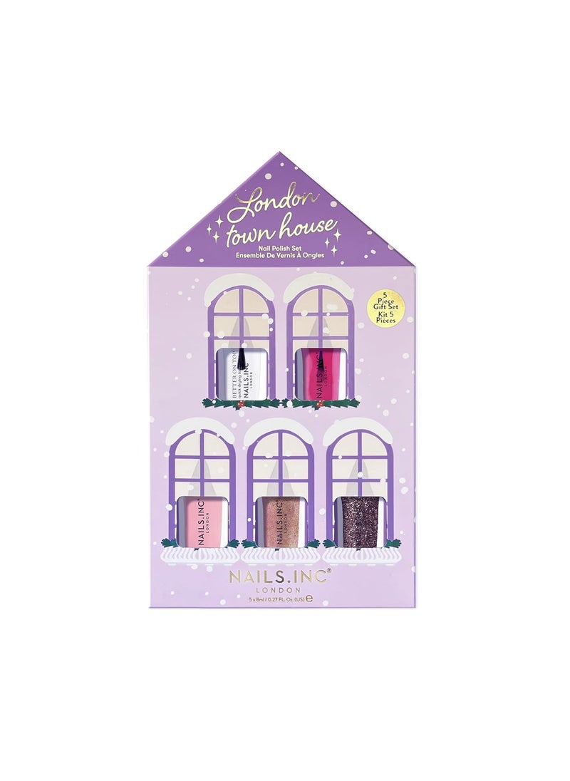 Nails.INC London Town House 5-Piece Miniature Nail Polish Gift Set, Longwear Rapid Dry Formulation, Cruelty Free, Vegan, 21 Free, Includes Better On Top Top Coat