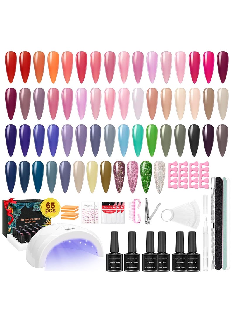 82 Pcs Gel Nail Polish Kit with UV Light 60 Colors Nail Polish Set with Base Matte Glossy Top Coat Gel Nail Soak Off All Season Manicure Tools Kit Nail Supplies for Beginner Nail Art Salon DIY