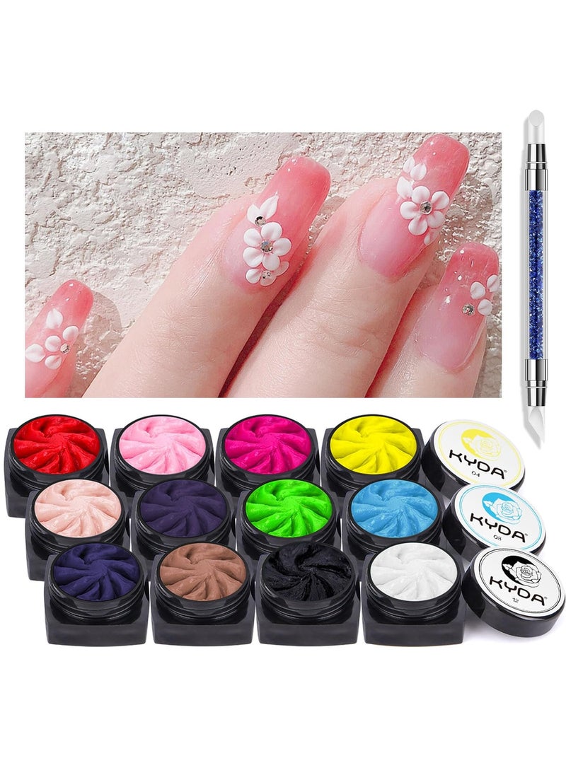 Ownest 12 Colors Sculpture Painting Nail Gel Set,3D Nail Carved Gel Sculpture Creative Painting Glue Soak Off UV,with 1 Carved Painting Pen