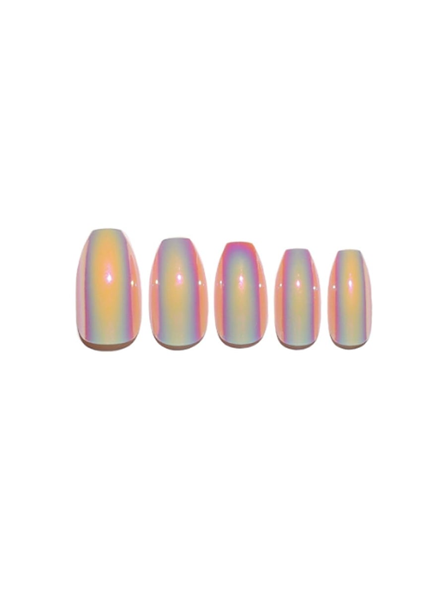 Static Nails Reusable Pop-On Manicure Set - Peach Fizz | Rainbow Coffin False Nails | Medium Press On Nails | Salon Quality Non-Damaging Acrylic Nails | Fake Nail Kit with Glue | Fake Nail Tips