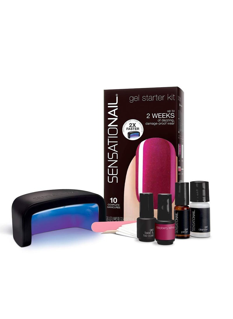 SensatioNail Gel Nail Polish Starter Kit, Raspberry Wine Red – At-Home Gel Nail Kit with Everything Needed for 10 Manicures – Lasts up to 2 Weeks – Includes LED Nail Lamp