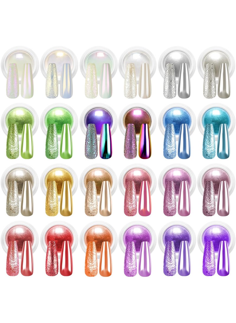 Chrome Nail Powder Set - Metallic Mirror Effect Holographic White Pearl Chrome Nail Powder for Gel Nails DIY Manicure Nail Art Decoration Gift for Women