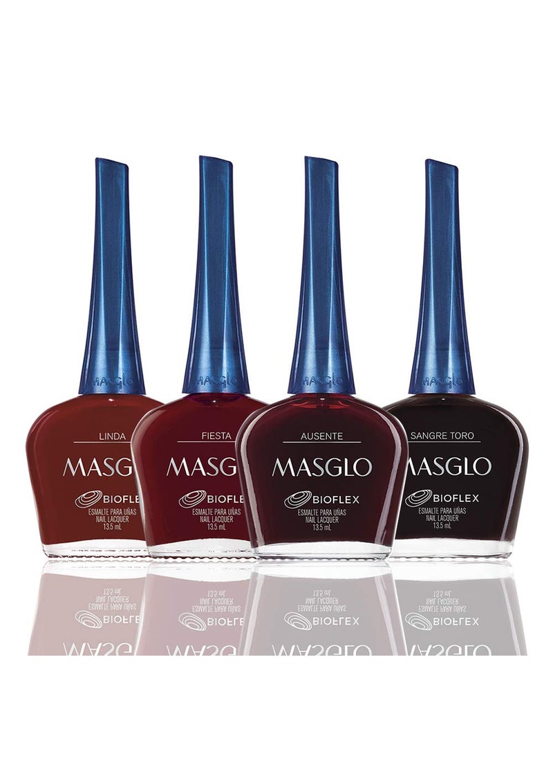 MASGLO Tradicional – Set of 4 Nail Polishes 13-Free Formula, Up to 7 Days of Wear, High-Coverage & Glossy Finish – (0.5 oz Each)