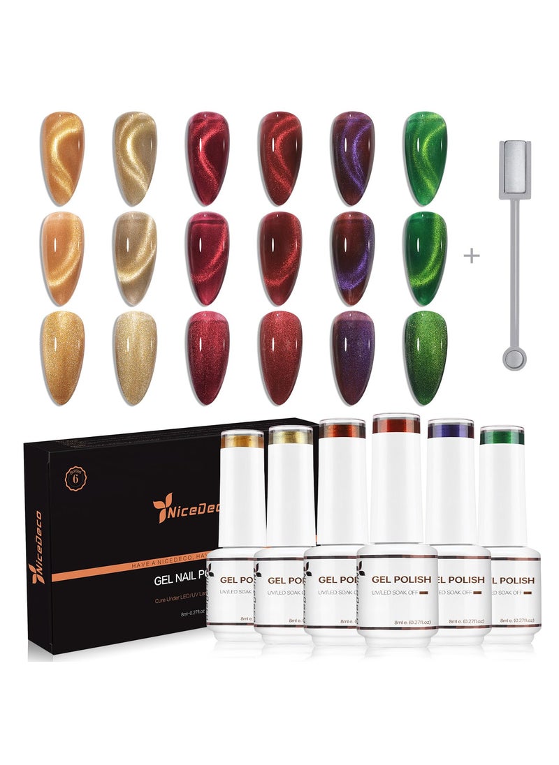 Hema Free Cruelty Free Vegan Cat Eye Gel Nail Polish, High Gloss Long Lasting Soak Off LED U V Gel Polish 6 Colors Set 41
