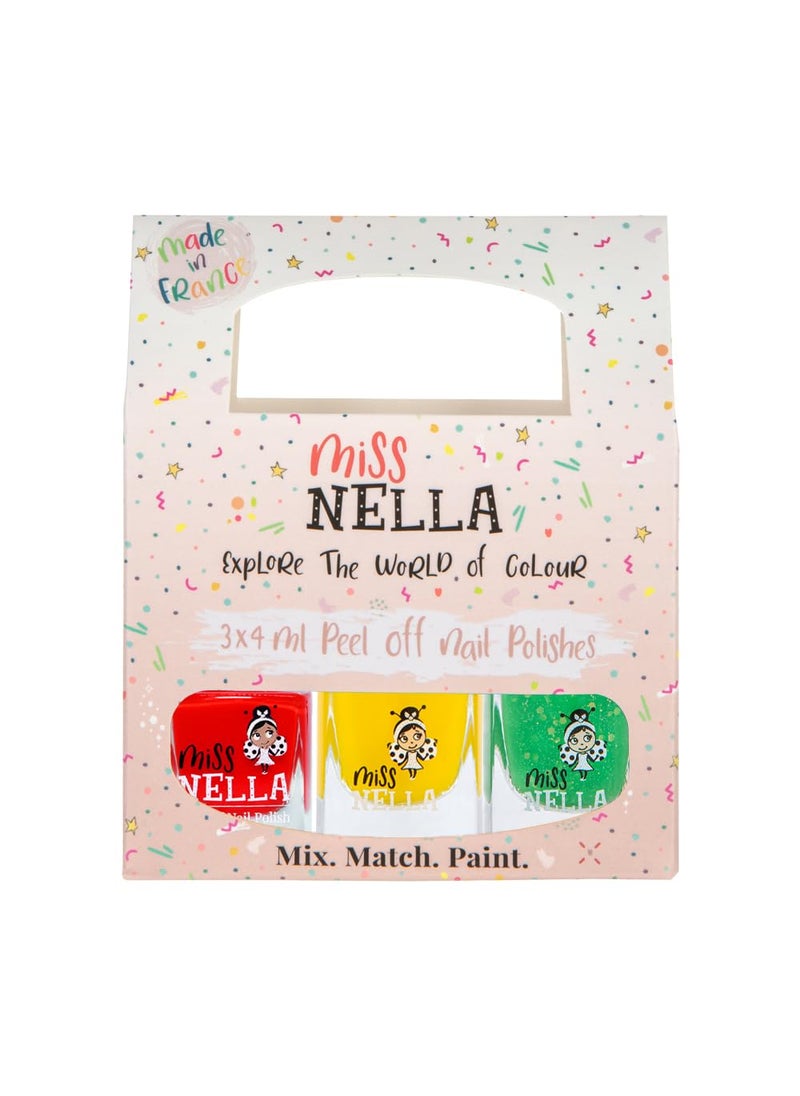 MISS NELLA-Peel Off, Odour Free, Water Base & Safe for kids nail polish pack of 3 (TRAFFIC LIGHTS)