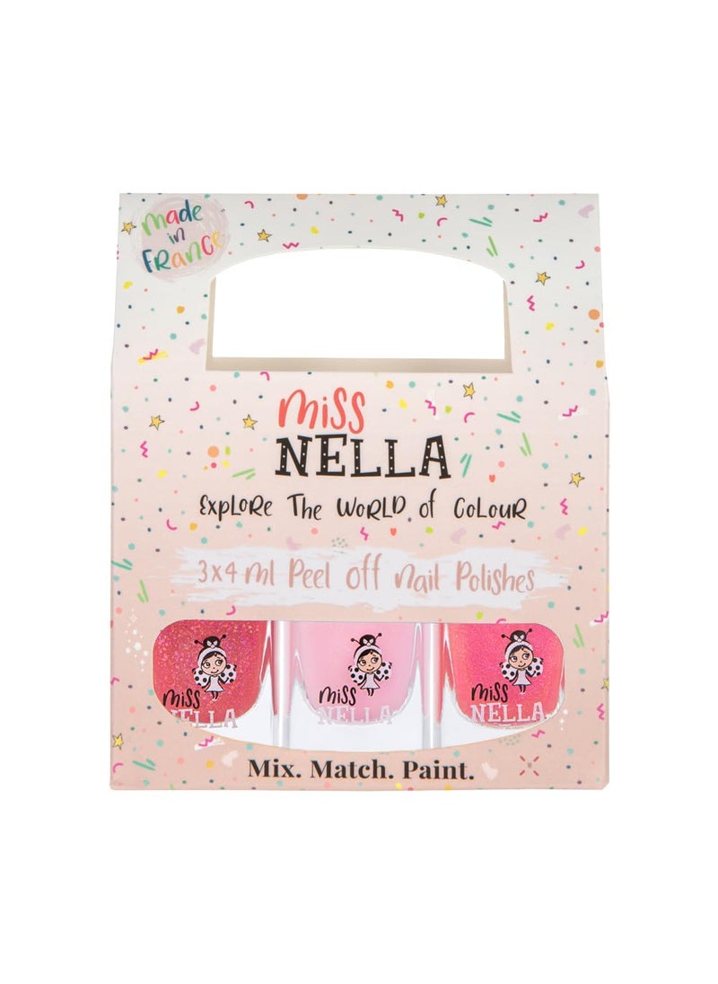 MISS NELLA-Peel Off, Odour Free, Water Base & Safe for kids nail polish pack of 3 (PINK GLITTER ATTACK)