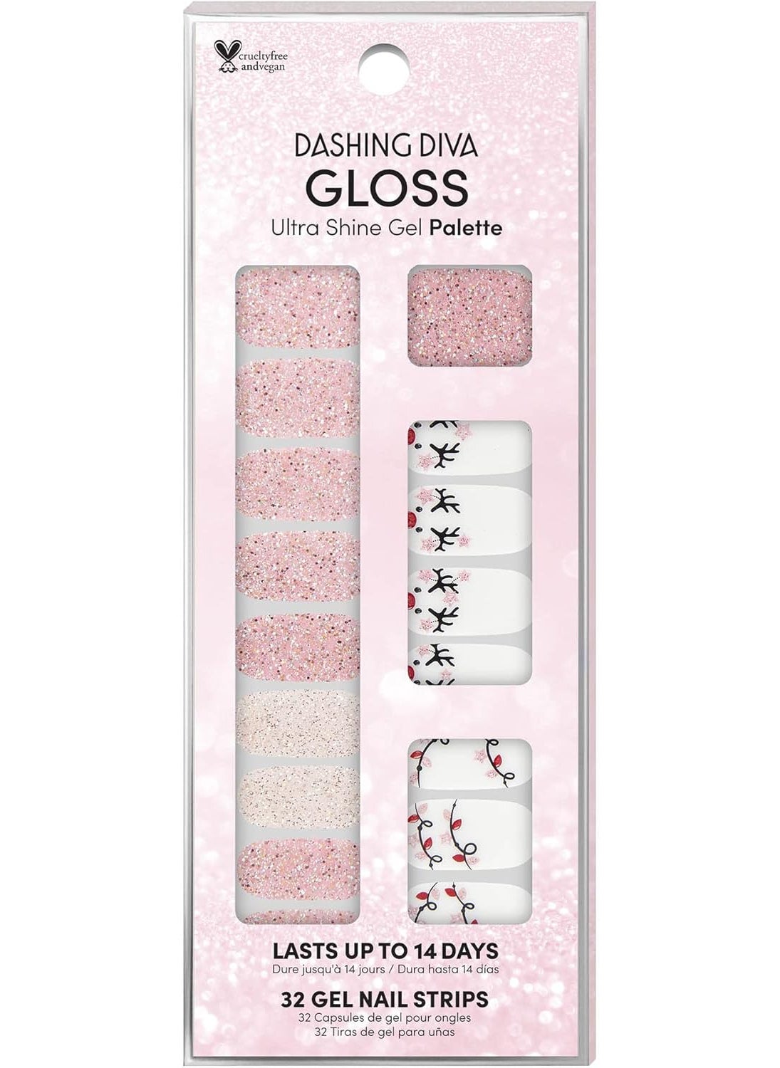 Dashing Diva Gloss Holiday Nail Strips - Light Show | UV Free, Chip Resistant, Long Lasting Gel Nail Stickers | Contains 32 Wraps, 1 Prep Pad, 1 File