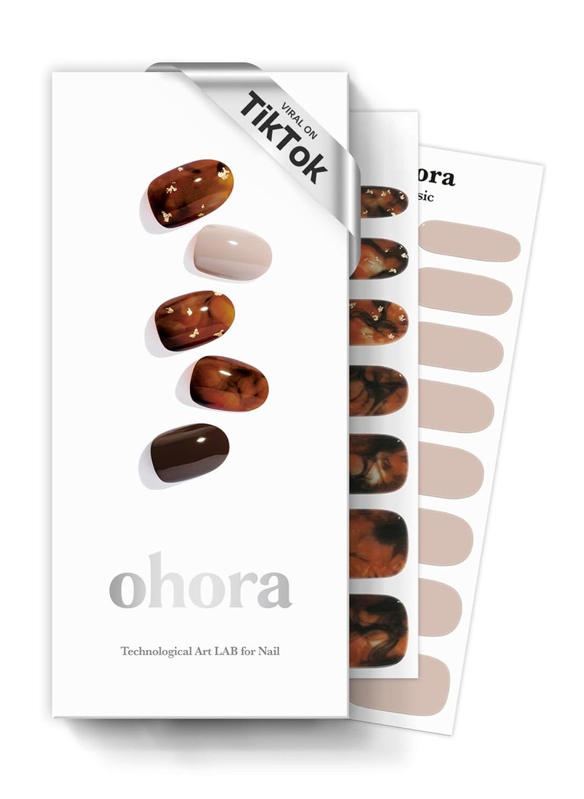 ohora Semi Cured Gel Nail Strips (N Brown Sugar) - Works with Any UV/LED Lamps, Salon-Quality, Long Lasting, Easy to Apply & Remove - Includes 2 Prep Pads, Nail File & Wooden Stick