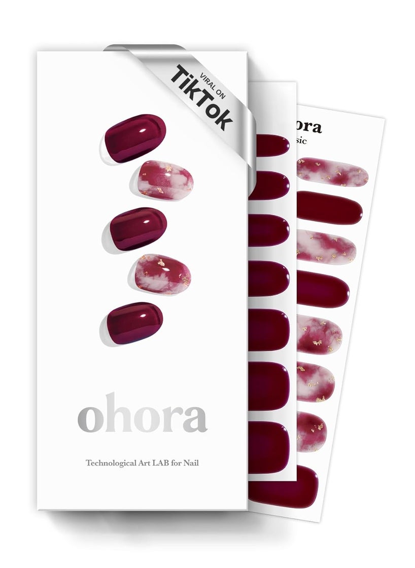 ohora Semi Cured Gel Nail Strips (N Mulberry) - Red, Ombre, Works with Any UV/LED Lamps, Salon-Quality, Long Lasting, Easy to Apply & Remove - Includes 2 Prep Pads, Nail File & Wooden Stick