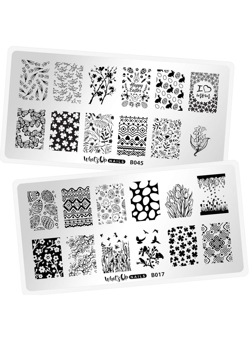 Whats Up Nails - Spring Stamping Plates 2 pack (B017, B045) for Nail Art Design