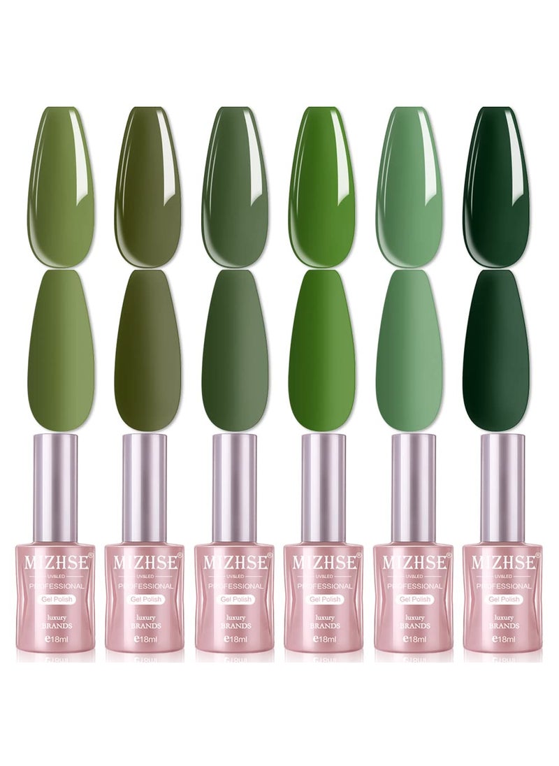 MIZHSE Green Gel Nail Polish Set, Avocado, Army Green, Olive, Neon Green - 18ml x 6 Colors, U/V LED Needed, Gel Nail Kit with Gift Box, Soak Off for Salon