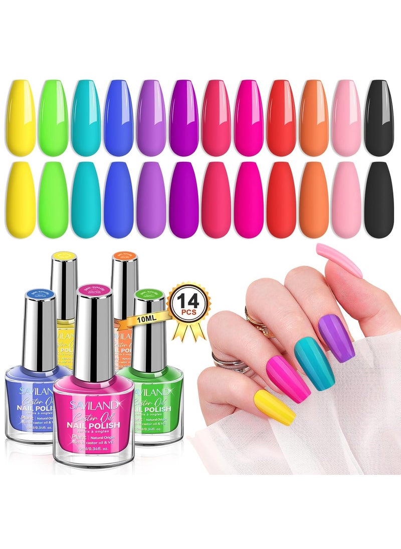 SAVILAND Quick-Dry Nail Polish Set - 12 Neon Green & Pastel Colors (0.34 oz) - Non-Gel Bright Summer Polish Kit with Base & Top Coat - Bulk Nail Art Polish Essentials for Finger & Toe