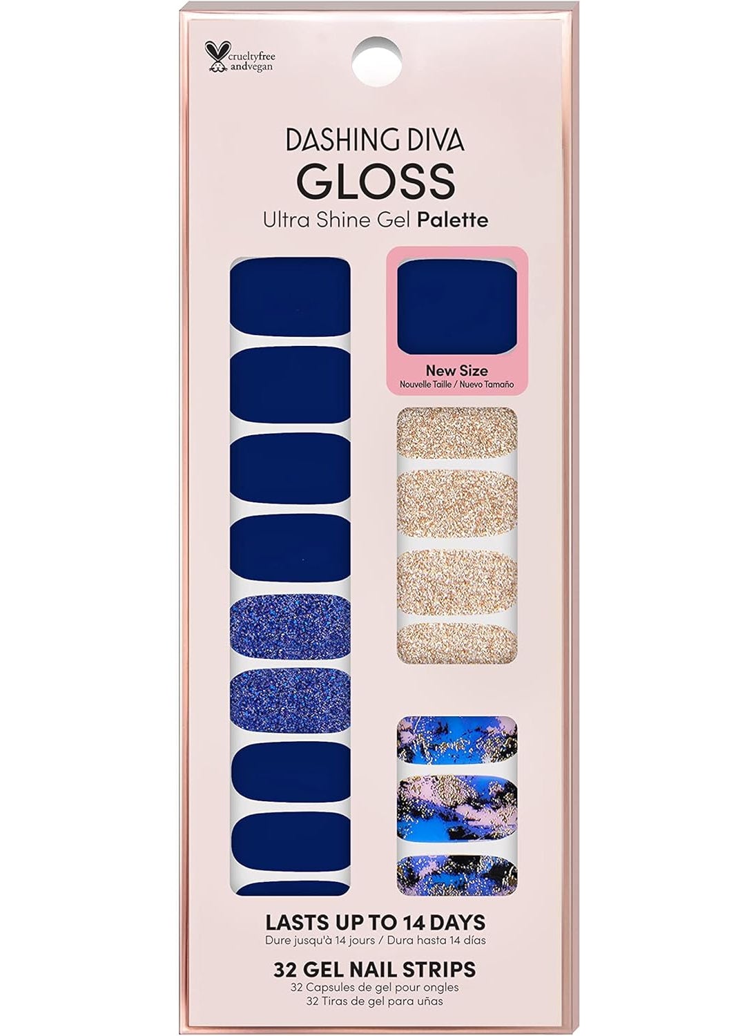 Dashing Diva Gloss Nail Strips - Blue Vixon | UV Free, Chip Resistant, Long Lasting Gel Nail Stickers | Contains 32 Nail Wraps, 1 Prep Pad, 1 Nail File