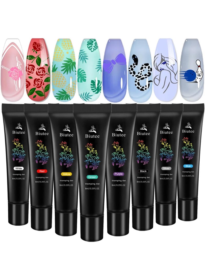 Biutee Nail stamping polish gel Pack of 8 Colors 8ML UV LED Gel Polish for nail stamping plate