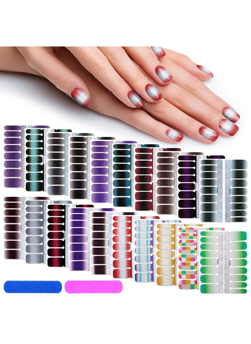 320 Pieces 20 Sheets Glitter Nail Polish Strips with Nail File Nail Stickers Full Nail Wraps Self Adhesive Nail Strips for Women Girl Nail Art Accessories