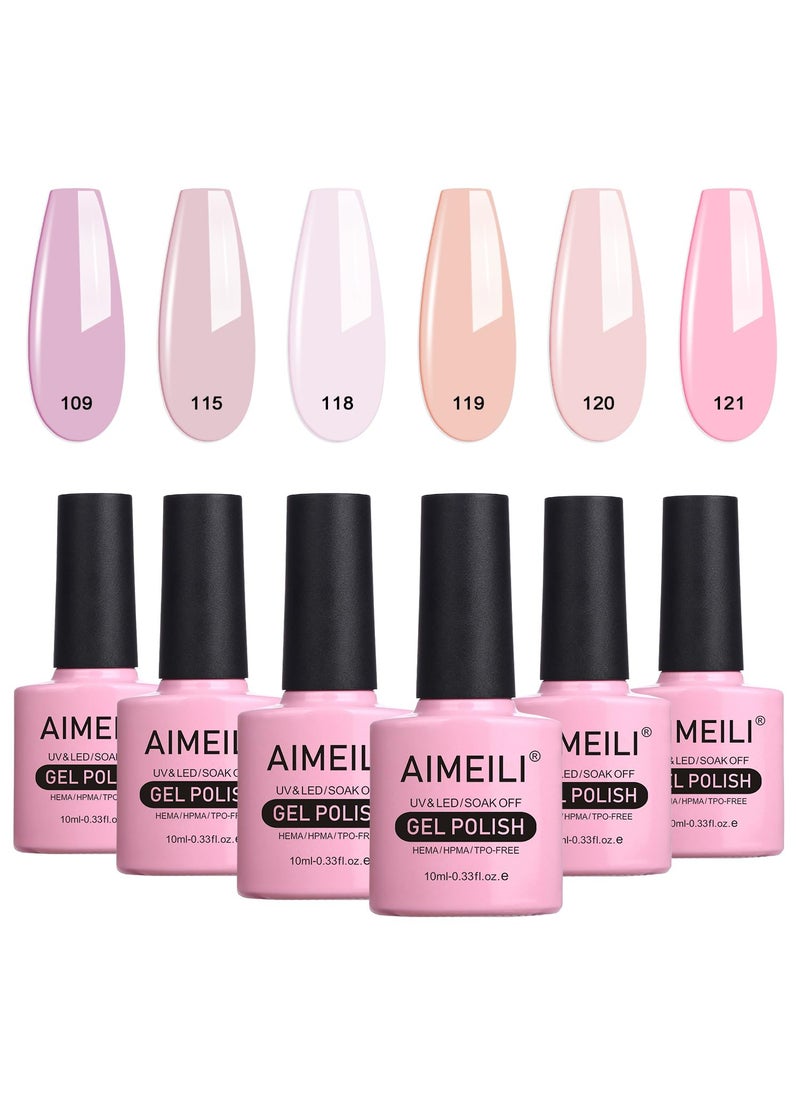 AIMEILI Soak Off Nude Pink Gel Nail Polish Set, All Seasons Pink Nail Polish Gel Color Set for Women Girls Valentines Mother's Day Gift Of 6pcs X 10ml - Kit Set 31