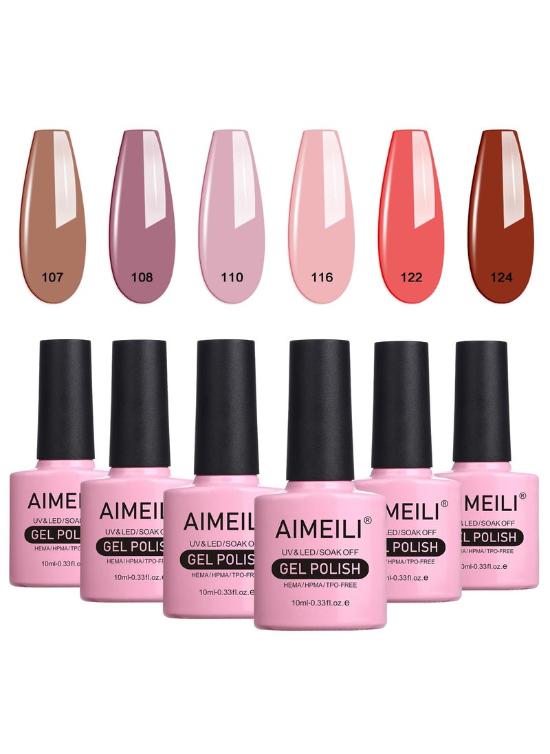 AIMEILI Fall Gel Nail Polish Set, Natural Skin Tone Nude Pink Gel Polish Soak Off Nail Gel Kit Gifts for Mother's Day Set Of 6pcs X 10ml - Kit Set 30