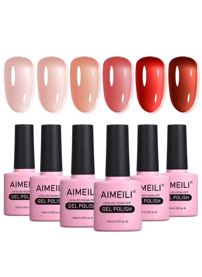 AIMEILI Transparent Icy Jelly Gel Nail Polish Soak Off U V LED Hema Free Nail Polish Vegan Cruelty-free Nail Salon Varnish 6 Color Set Kit of 78