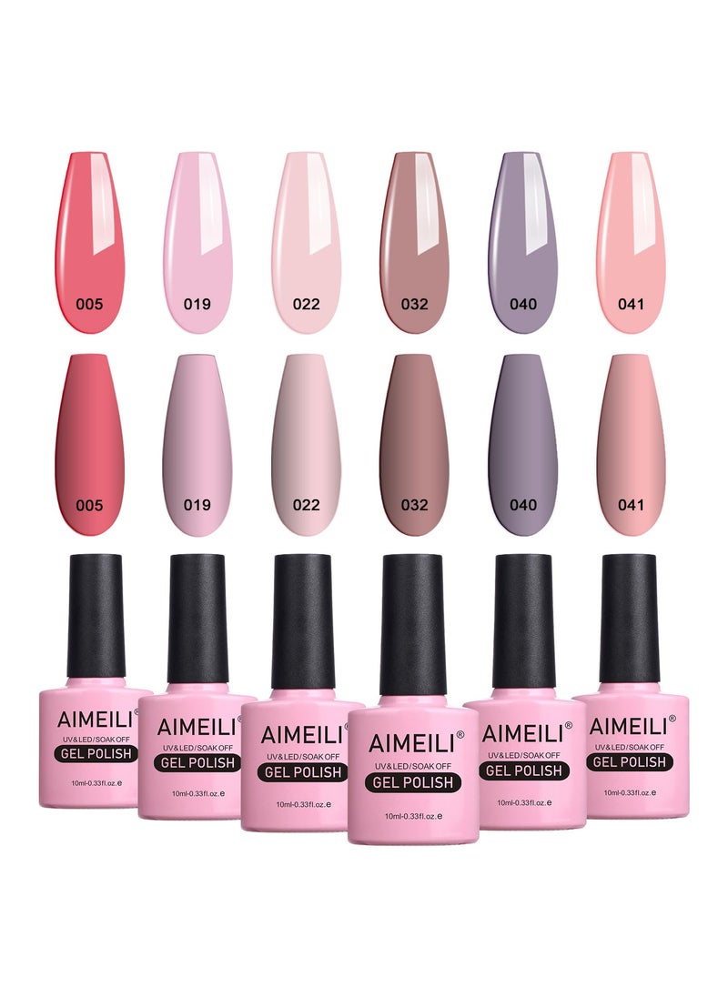 AIMEILI Soak Off Gel Nail Polish Gifts for Mother's Day, Pastel Pink Nude Color Natural Skin Tone Nail Gel Color Set Of 6pcs X 10ml - Kit Set 22
