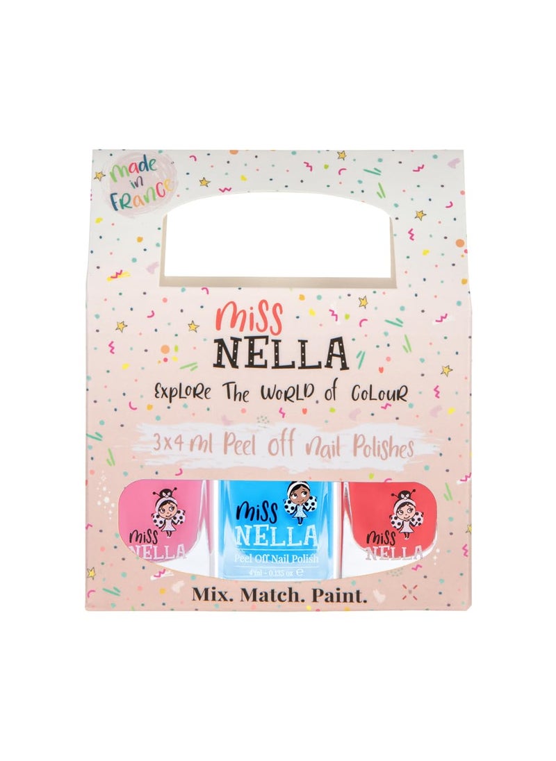 MISS NELLA GIRL POWER- Peel Off, Odour Free, Water Base & Safe for kids nail polish pack of 3- pink, blue & dark pink