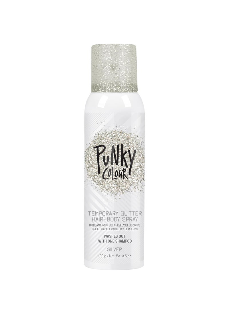 Punky Temporary Hair and Body Glitter Color Spray Travel Spray Lightweight Adds Sparkly Shimmery Glow Perfect to use On Hair Skin or Clothing 35 oz Silver