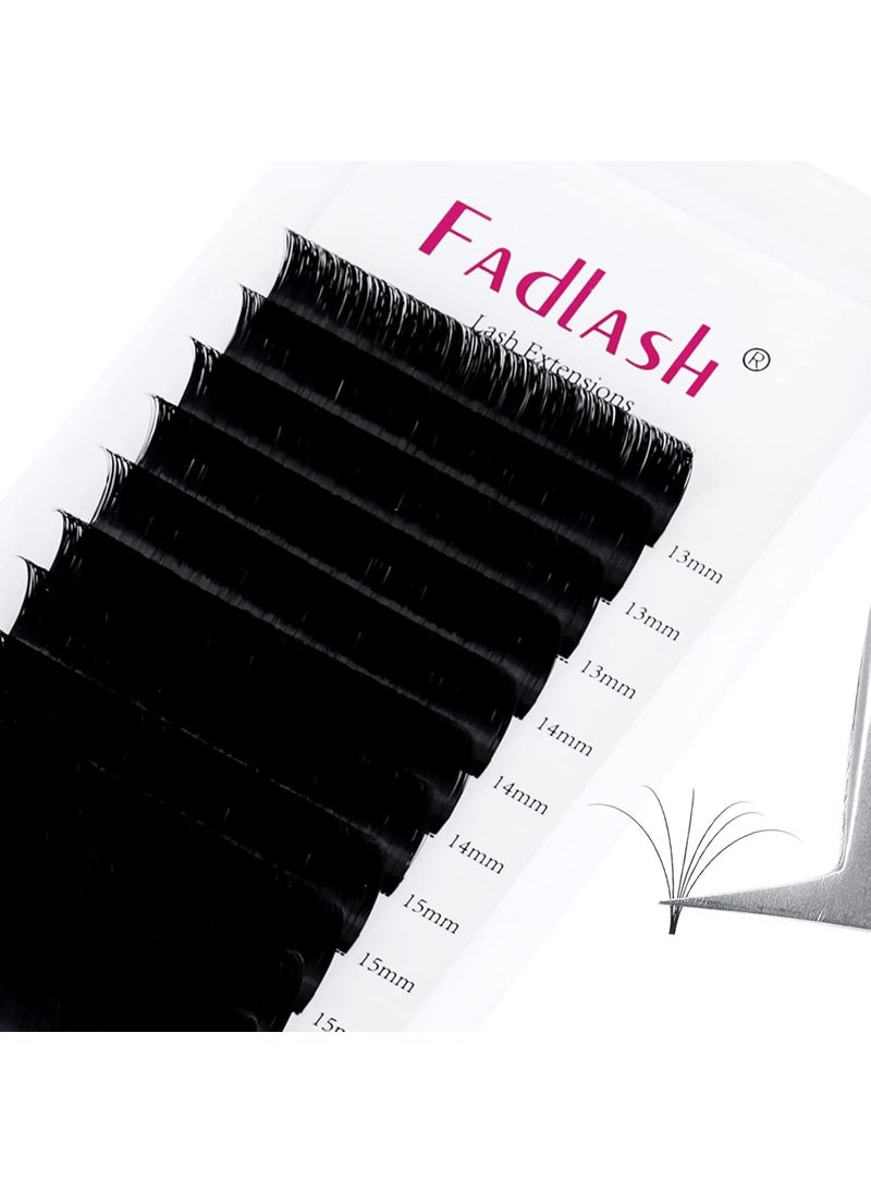FADLASH Easy Fan Eyelash Extensions 13-16mm Mixed Tray Self Fanning Volume Lash Extensions 0.03-0.10 Rapid Blooming Lash Extensions (0.07-D, 13-16mm Mix)