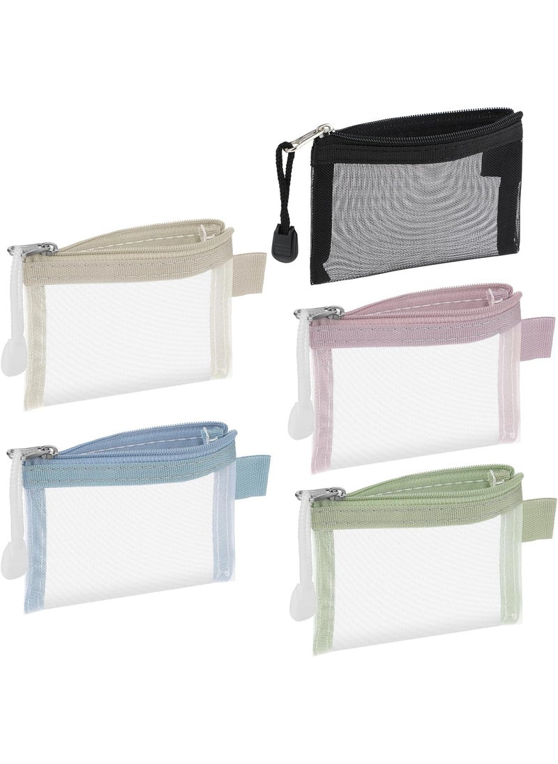 WLLHYF 5 Pack Mini Zipper Mesh Bags 3 x 4.5 Inch Nylon Makeup Organizer Portable Travel Cosmetic Pouch Kit Beauty Accessories Holder Bag Storage Coin Purse for Small Items Key Lipstick Credit Card