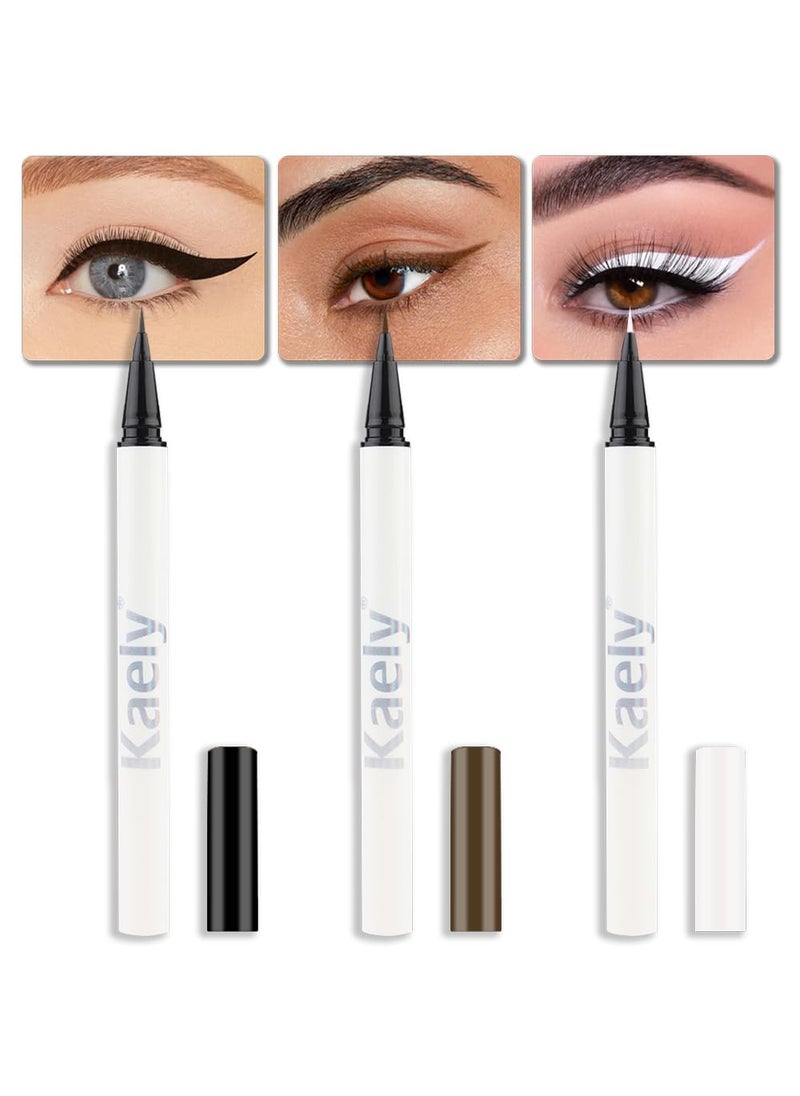 evpct 3Pcs Black Brown White Waterproof Colored Eyeliner Liquid Eye Liner Set Long Lasiting Fine Speed Dry Colorful Liquid Eyeliner lapiz delineador de ojos contra el agua blanco para ojos de colores