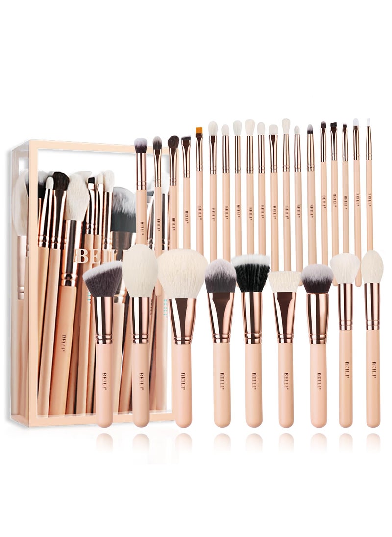BEILI Makeup Brushes 28pcs Pink Makeup Brush Set Premium Goat Synthetic Kabuki Foundation Blending Brush Face Powder Blush Concealers Eye Shadows Make Up Brush Set(Pink/Rose Gold)