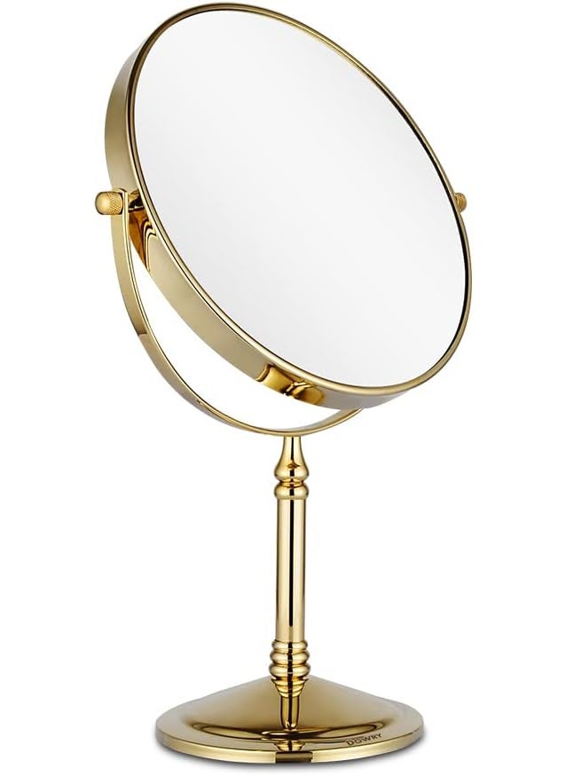 DOWRY Makeup Mirror 10x Magnification Vanity Mirror Tabletop Two-Sided Swivel Gold Finish(10X)