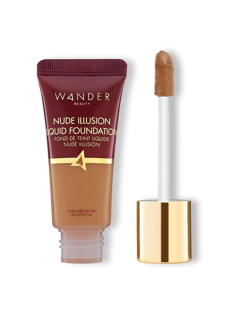 Wander Beauty Nude Illusion Liquid Foundation  Rich  Medium to Full Coverage Foundation with Niacinamide  Lotus Extract  Natural Skin Finish  Blurs Conceals  Contours  TravelFriendly Tube