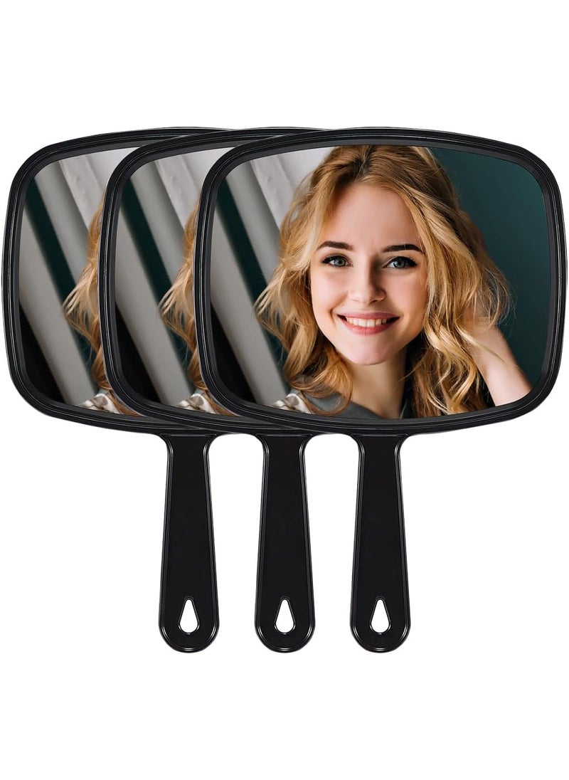 Hand Mirror, Barber Hairdressing Handheld Mirror with Handle for Salon, Square, Black, Medium,Pack of 3