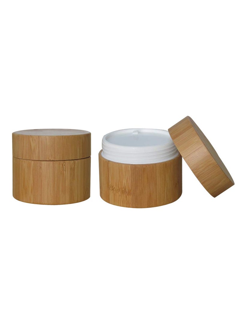 2Pcs 100ml/3.4oz Empty Refillable Cosmetic Jars with Bamboo Shell and Liner Facial Cream Pots Tins Boxes Cases Containers Dispense Sample Bottles for Cosmetic Cream Lotion Storage