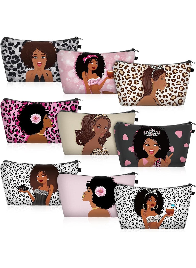 Chunful 9 Pcs Black African Women Makeup Bag African American Cosmetic Bags Canvas Makeup Bags Zippered Toiletry Bag Gifts for Black Women Reusable Multi Purpose Organizer(Stylish Style)