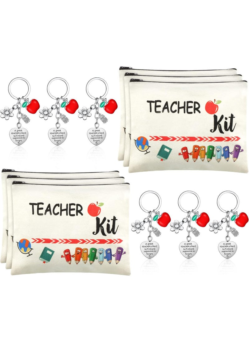 Sureio 12 PCS Teacher Appreciation Gift Set 6 Teacher Kit Makeup Cosmetic Bags and 6 Keychains Valentines Graduation Gifts