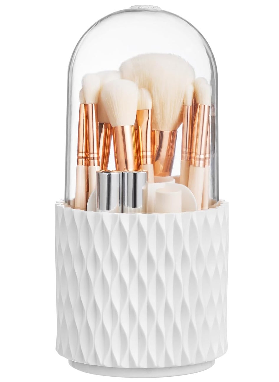 HBlife Makeup Brush Holder with Lid 360 Rotating Makeup Brush Organizer with Cover Cosmetic Organizer Dustproof Makeup Brushes Container Spinning Brush Holder for Vanity and Bathroom, Ripple