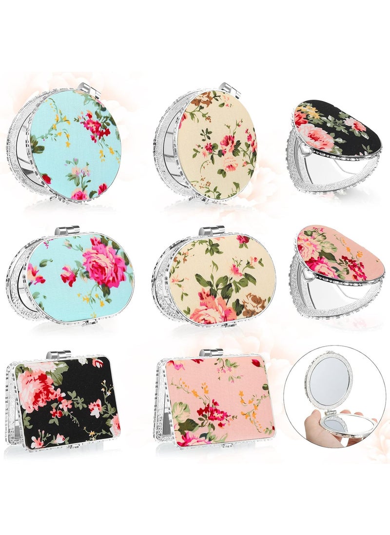 Blulu 8 Pieces Compact Mirror Bulk for Purse Flower Small Floral Retro Folding Portable Pocket Mirror for Women Girls Travel Gift(Silver Edge)
