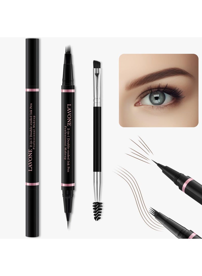 Eyebrow Pencil,2-in-1 Waterproof Eyebrow Pen with 4 Tip Brow Pen and Ultra-Precise Brow Pencil,with Dual-ended Eyebrow Brush,Eyebrow Makeup for Natural Looking Eyebrows-Zok Dark Brown